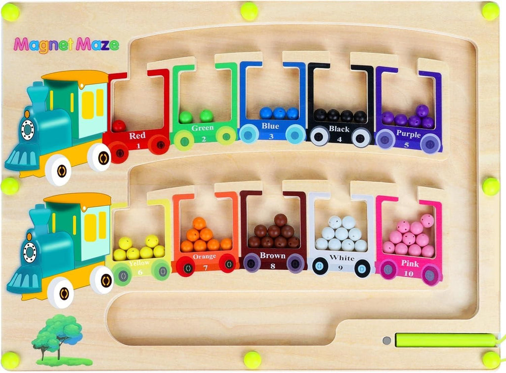 Magnetic Color & Number Maze Montessori Wooden Puzzle Game Board