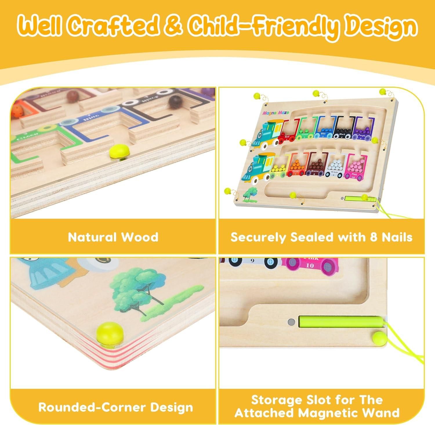 Magnetic Color & Number Maze Montessori Wooden Puzzle Game Board